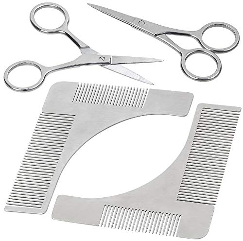 Sichler Men's Care Haarschneideschere: 2er-Set Edelstahl-Bartschneide-Set: Bartschere und 2in1-Kamm (Friseurschere, Bart-Trimmer, Rasierer)