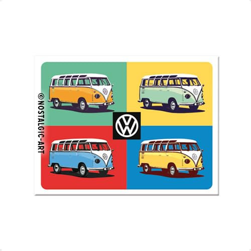 Nostalgic-Art Retro Kühlschrank-Magnet, 6 x 8 cm, VW Bulli – Pop Art – Volkswagen Bus Geschenk-Idee, aus Metall, Vintage Design