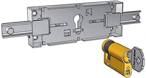 Prefer - Cerradura para persiana horizontal - Cilindro europeo de latón de pasadores - Funcionamiento con engranajes y accionamiento con llave desde el exterior - Saliente del cilindro de 7 mm