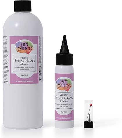 Art Glitter Designer Dries Clear Adhesive Non-Toxic Water-Based 2oz (60ml) and 16oz (480ml) with Metal Tip Precision Application Writing Tool - Arts and Crafts Scrapbooking Supplies Kit