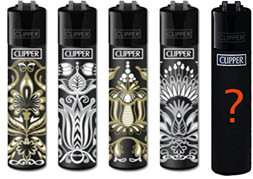 Clipper Original Lighter Flints 4 Set + 1 Überraschungsclipper Feuerzeug All u Need Schlüsselanhänger Flaschenöffner (Tribez Flowers #1)
