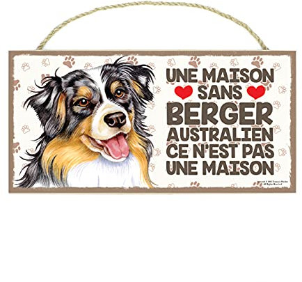 BERGER AUSTRALIEN (07) Affiche Decoration Murale. Panneau Bois. Inscription avec votre animal préféré. Panneau Decoratif pour votre maison. Pancarte avec un chien.