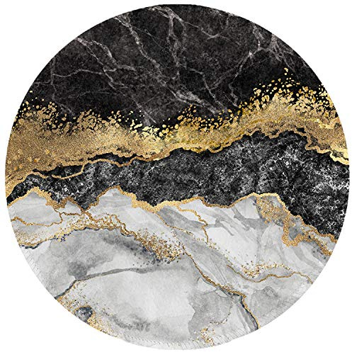 ITNRSIIET Mouse Mat Small Round Mouse Pad with Stitched Edge, Waterproof Smooth Surface Premium-Textured Mousepad with Non-Slip Rubber Base, for PC Laptop Office&Home, Black Cracked Marbling