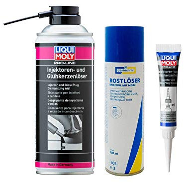 ILODA Original LIQUI Moly Glühkerzenlöser 3379 + Glüh Kerzen Fett 3381 Glühkerze Löser + Cartechnic Rostlöser Spray 300ml Kriechöl