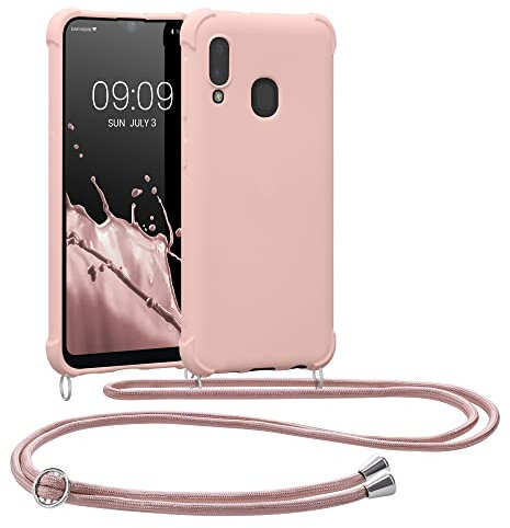 kwmobile Necklace Case kompatibel mit Samsung Galaxy A20e Hülle - Cover mit Kordel zum Umhängen - Silikon Schutzhülle Perlmutt