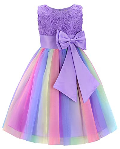 JerrisApparel Fiore Vestito Elegante Bambina Festa Cerimonia Damigella Abito (4 Anni, Viola)
