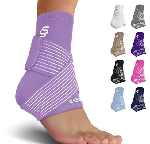 Sleeve Stars Ankle Brace for Women & Men, Ankle Wrap for Sprain, Compression Sleeve for Plantar Fasciitis Relief, Easy Customizable Support: w/Removable Strap (Single/Light Purple)