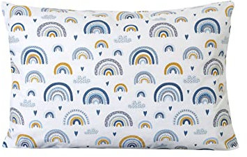 BALBINA Kinder Kissenbezug Kissenhülle Baumwolle Dekokissen Kinderzimmer (Regenbogen Blau 40x60)