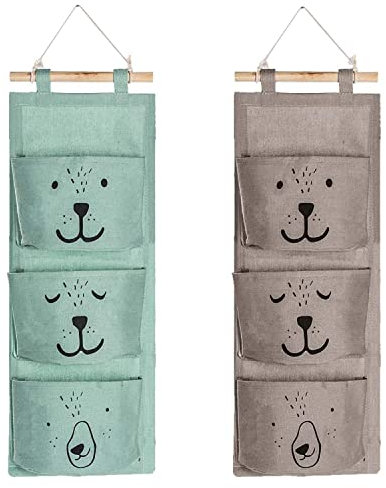 tarumedo 2 Stück Wand Hängen Tasche, Hängender Organizer mit 3 Taschen Wasserdicht Leinen Tasche Wand Tür Hängetasche Aufbewahrungstasche(Grau&Grün)