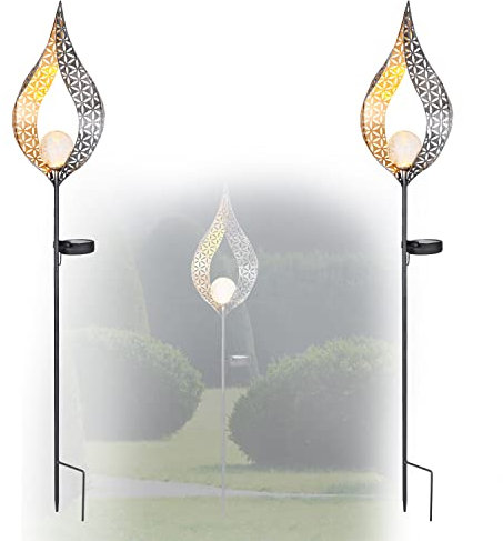 bmf-versand Solarlampe für Außen Stehend Stab mit Kugel 2er Set – Solarleuchte Dekoration Garten 90 cm – Außenleuchte Gartenlampe LED – Leuchte Solar Aussenlampe IP 44 Schalter Metall Glas