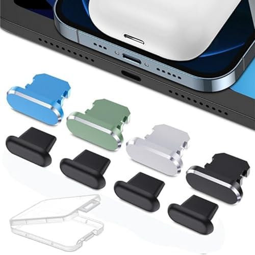 AUZOSL 8 Stücke Staubschutz Stecker Kompatibel mit iPhone 14 Pro Max 13 12 4 Aluminium + 4 Silikon-Staubstopfen, Blau, Grün, Polarstern, Mitternacht…