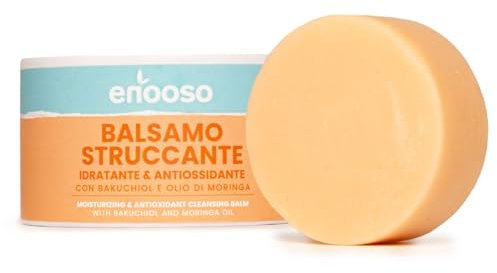 Enooso - Burro Struccante Viso e Occhi Waterproof, Sollievo Immediato e Antiossidante, Balsamo Struccante Solido Idratante con Bakuchiol, Vitamina E, Olio di Moringa e Cocco, Pelli Sensibili, 50g