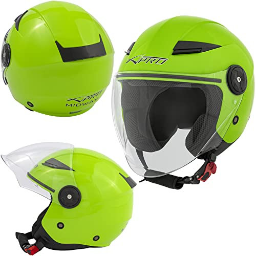 A-Pro Lange Visier Motorradhelm Jet City Roller Zertifikat ECE 22 Grün L