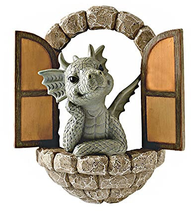 XNSHUN Drachenstatue Gartendeko Figuren, Drachenskulpturen Wanddekoration Gartendrache Aus Harz, Kleiner Drache Gartenfiguren, Dekoration Für Außen Hof Balkon Garten Rasen (Stil A)