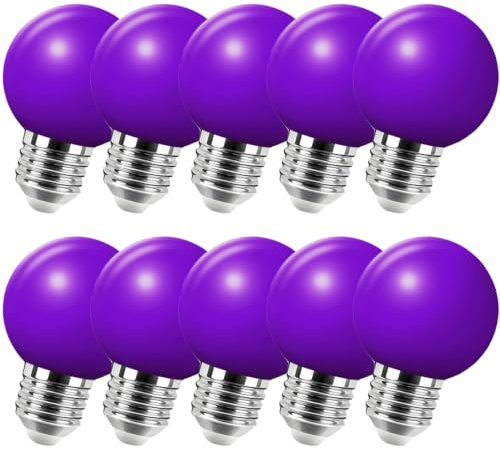 10er E27 Farbige Glühbirne, 2W G45 Farbige Glühbirnen, Globe Lichterkette bunt, Innen- Außen Lichterkette glühbirne, Weihnachtsbeleuchtung für Weihnachten Hochzeit Party Weihnachtsbaum, Violett