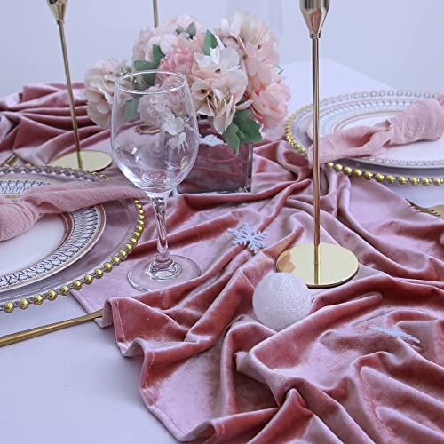 JINVASE Samt-Tischläufer, weich, luxuriös, Herbst-Tischläufer, 304,8 cm lang, für Hochzeit, Brautparty, Erntedankfest, Weihnachtsdekoration, 50,8 x 305,8 cm, Altrosa