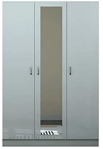 FWStyle 3 Door Mirrored & Modern Wardrobe Grey High Gloss Bedroom Furniture & Storage Solutions