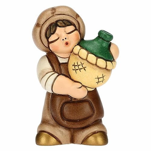 THUN - Oste con Damigiana in Ceramica Decorata a Mano, Colore Bianco, Linea Presepe Classico, Decorazioni Natale Casa, 5.1x3.5x8.1 cm h