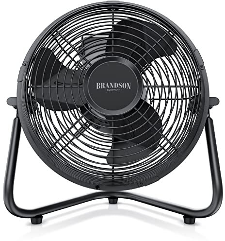 Brandson - Ventilateur de Sol 25 cm, Ventilateur de Bureau 25cm 32W, Ventilateur sur Pied, Desk Table Fan, Silencieux, 3 Vitesses, Haut débit d'air, Inclinaison à 120°, Design rétro Noir chromé