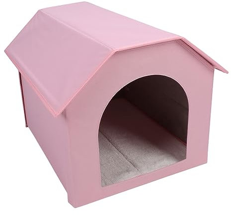 Pssopp Indoor Outdoor Haustierhaus, Hundehaus Faltbar Wasserdicht für Welpen (Rosa)