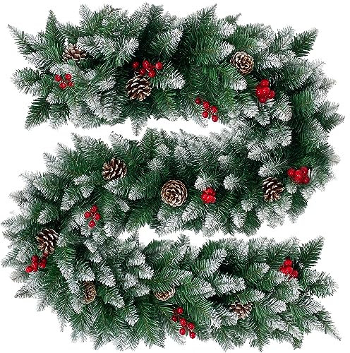 DATEFUN Guirnalda de Navidad Artificial, 2.7m PVC Guirnalda de Abeto Guirnalda de Pino con Piñas, Navidad Decoradas al Aire Libre de Interior para la Fiesta de Navidad Chimenea Escalera (270 Puntas)