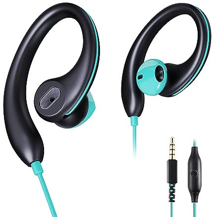 VJK Sport-Kopfhörer, kabelgebunden, Over-Ear-Kopfhörer mit Ohrbügel, Mikrofon, 3,5-mm-Stecker, schweißfest, Lauf-Kopfhörer für Workout, Joggen, Fitnessstudio, Ohrstöpsel für Computer