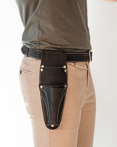 HORI HORI Lederscheidegürtel mit Garten- und Scherentaschen, personalisierter Floristen-Werkzeuggürtel, Leder, Gartengürtel mit Taschen (Schwarz/Grau, Einheitsgröße, verstellbar)