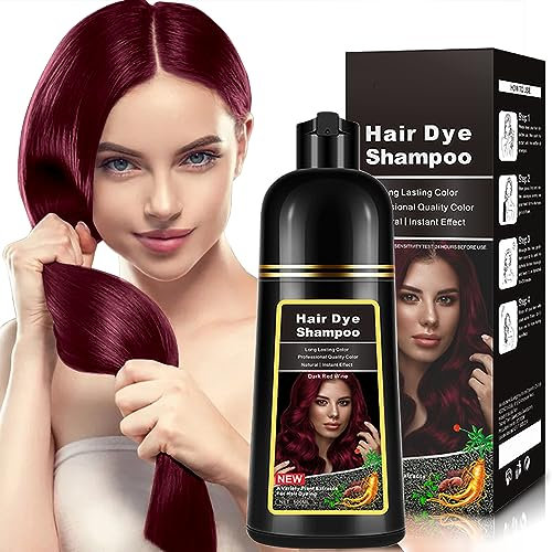 Natürliches Dunkles Weinrot Haarfärbeshampoo 500ml, 3-IN-1 Haarfärbeshampoo, Rotes Haar Pflegen & Färben für Männer Frauen Farben in 10-15 Min(Dark Wine Red)