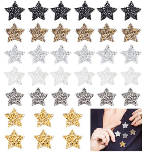 AHANDMAKER 36pcs Star Mini Patches Iron On or Sew On, 6 Colors Embroidered Badge Patch Sew On Patches DIY Decorative Patches Applique Patch for Dress Jeans Jackets Handbag Clothing