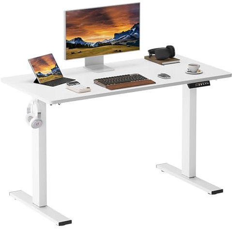 SogesHome Escritorio eléctrico regulable en altura 100 cm x 60 cm con asiento de pie, mesa ajustable para ordenador con control de memoria, escritorio inteligente