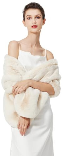 BEAUTELICATE Kunstpelz Stola Schal Damen Pelz Brautschal Brautstola Wrap Schwarz Elfenbein für Braut Winter Hochzeit Festival Weihnachten (Upgrade - Elfenbein, Einheitsgröße)