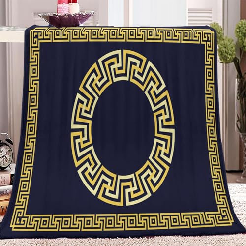 Blaugold im Griechischen Stil Flanelldecke Kuscheldecke 150x200cm, Fällt Nicht ab Fleecedecke, Super Soft Weiche Wohndecke Warm Flauschige Decke TV-Decke Sofadecke oder Bettüberwurf Tagesdecke