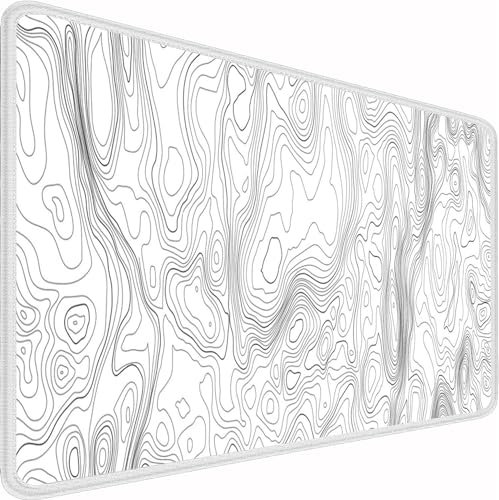 Premium Gaming Mauspad XXL 900 x 400 mm - Wasserdicht & rutschfest - Genähte Kanten für Haltbarkeit - Perfekt für PC, MacBook und Laptop - Großes Mousepad 900x400 mm (Weiß Kurve)