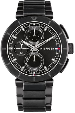 Tommy Hilfiger Multi Zifferblatt Quarz Uhr für Herren mit Schwarzes Edelstahlarmband - 1792119