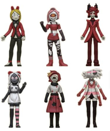 Jilijia Hazbin Hotelfigur Alastor/Charlie Morningstar/Vaggie/Angel Dust Anime Figur Q Version Modell Statue Ornamente Tortenaufsatz 6 Stück/Set