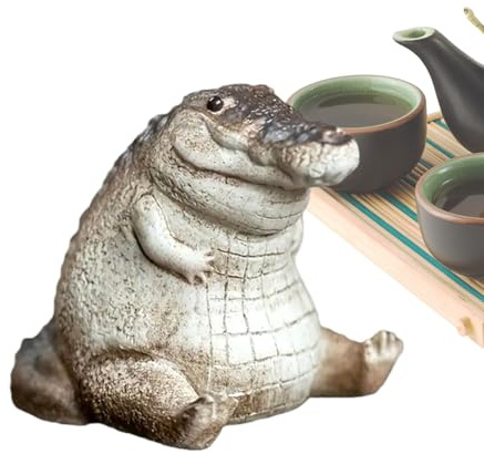 Xasbseulk Fat Alligator Tea Pet, Small Crocodile Tea Pet, Crocodile Tea Figur, Garden Animals Crocodile Figur, Alligator Baby Statue, Funny Tea Crocodile Pet for Desk, Tea Room, Home