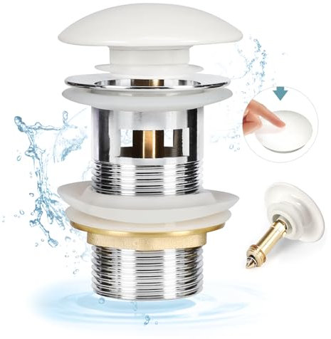 HOISGEAR Ablaufgarnitur Waschbecken Mit Überlauf, Keramik Pop Up Ventil für Waschtisch Universal 1 1/4 Zoll Auslaufsicher Abflussstopfen Einfache Montage für Waschbecken und Waschtisch, Chrom