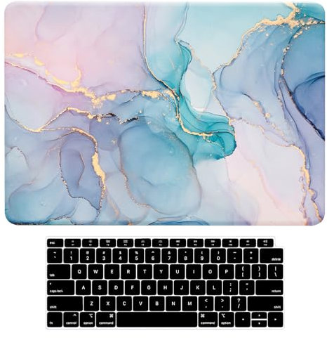BYCeKe Hülle Kompatibel mit MacBook Air 13 2018-2022 Modelle M1 A2337/A2179/A1932 mit Touch ID, Plastik Hartschale Case Schutzhülle mit Tastaturschutz,Bunter Marmor