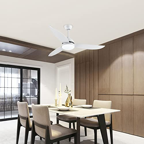HUOLE Ventilateur de Plafond c, Plafonnier 3 pales Plafonnier temporisé Ventilateur de plafond Eté/Hiver Chambre à coucher Salle à manger-Φ132*H43cm (blanc)-(silencieux)