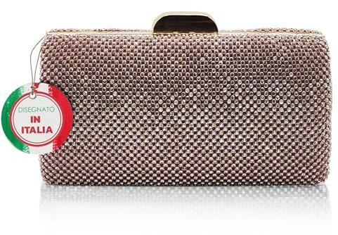 Michelle Moon - Pochette Donna Elegante Rosa per Matrimoni, Feste ed Eventi | Clutch Donna Cerimonia con Tracolla, Ideale Borsa Elegante Donna Cerimonia; Pochette Rosa a Strass per Occasioni Speciali