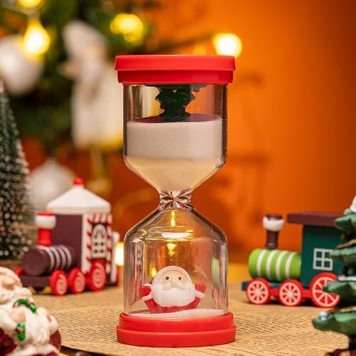 Xmas Sablier rouge 30 minutes pour enfants avec Père Noël, sapin de Noël et sable blanc, gestion du temps demi-heure, minuterie pour la vie des enfants, apprentissage, cuisine, jeu