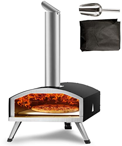 VEVOR Horno de Pizza Portátil 305 mm Horno de Madera y Carbón de Madera Exterior Portátil de Acero y Acero con Piedra de Pizza Pies Plegables, Horneado Rápido 540 ℃ para Cocinar Pan Camping Barbacoa