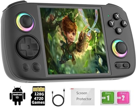 RG Cube Retro Handheld Game Console , Android 13 System Unisoc T820 Processor 3.95 Inch IPS Screen with 128G SD Card 4720 Games (Black)