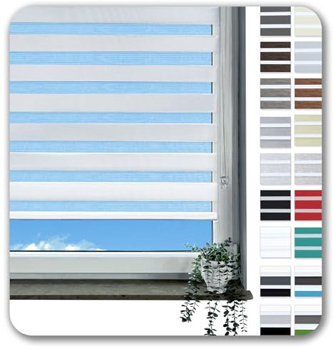 Rollmayer Klemmfix-Doppelrollo ohne Bohren Klemmrollo Fensterrollo Duo Rollo Sonnenschutzrollo Zebrarollo Seitenzugrollo für Fenster und Tür (Weiß - 65 x 130 cm - BxH)