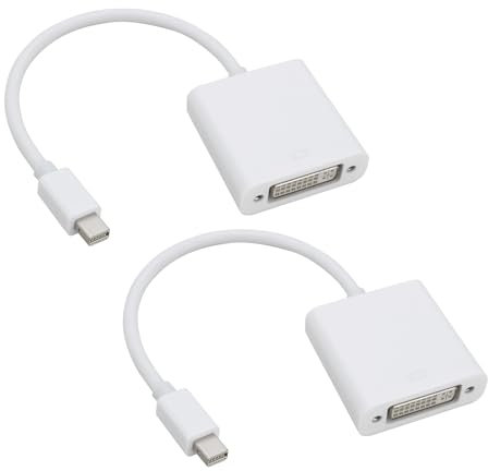 ECSiNG 2 Pezzi Convertitore Mini DP A DVI-D Adattatore DisplayPort A DVI Da 20 Pin 10,8 Gbps 1 Mbps Canale Ausiliario Bidirezionale Per Windows Ubuntu Bianco