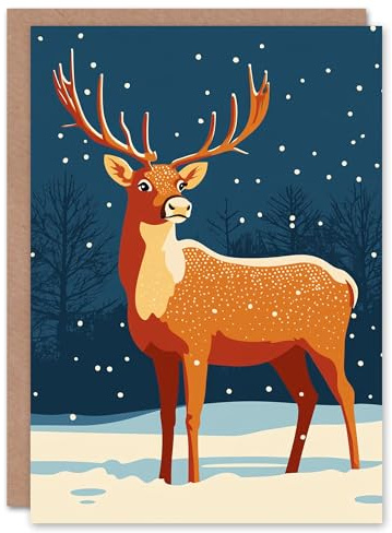 Artery8 Reindeer Winter Forest Arctic Snow Blank For Him Or Her Art Xmas Festive Christmas Card