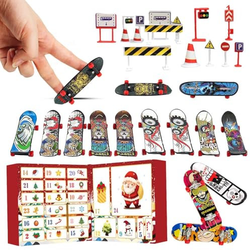 Finger Skateboard Adventskalender,Weihnachts Countdown Kalender,24 Tages Fingerboard Skate Spielzeug,Finger Skateboard Adventskalender,Fingerspitzen Bewegungs Skate Spielzeug Für Kinder,Erwachsene