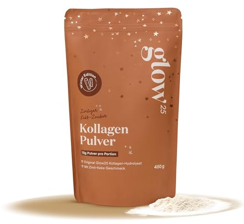 Glow25® Collagen Pulver Zimtkeks [450g] - Kollagen Hydrolysat - Peptide Typ 1 und 3 - Gute Löslichkeit