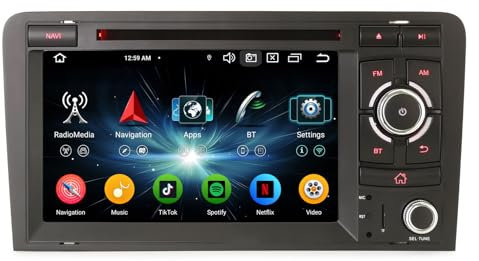 Erisin 7 Pulgadas 8-Core 4GB+64GB Android 14 Radio Coche Bluetooth Navegador GPS Estéreo para Audi A3 S3 RS3 RNSE-PU Soporte CarPlay inalámbrico Android Auto Dab+WiFi DSP USB OBD2 FM Pantalla Táctil
