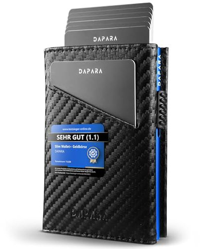 DAPARA Geldbörse Herren | Slim Wallet mit Münzfach & RFID-Schutz | Portmonee Männer | Kartenetui für 12 Karten | Smart Wallet for Men | Karten Geldbeutel | Portemonnaie | Carbon Blue